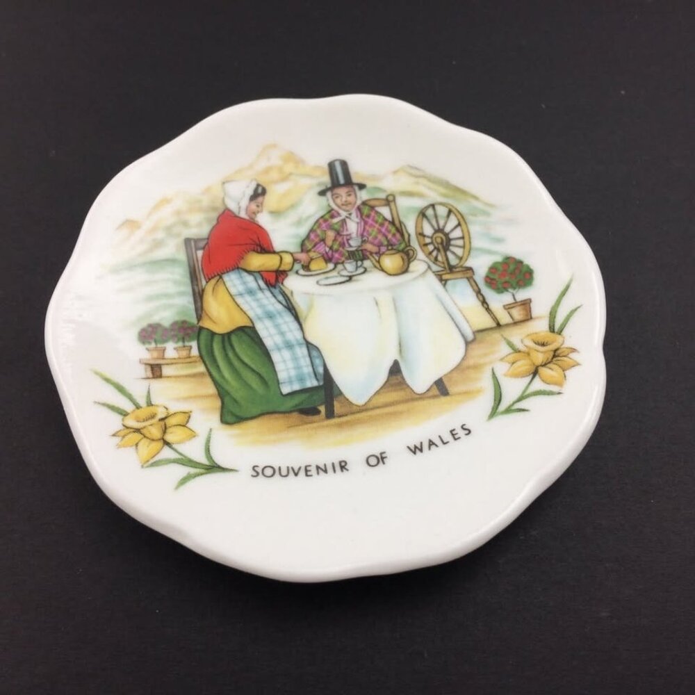 Vintage Souvenir of Wales Small Welsh China Plate Pin Dish 3"